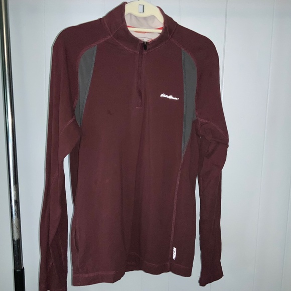 Eddie Bauer Travex Active Fit Free Dry 1/4 Zip Pullover top sz M Maroon Hiking - Picture 1 of 7